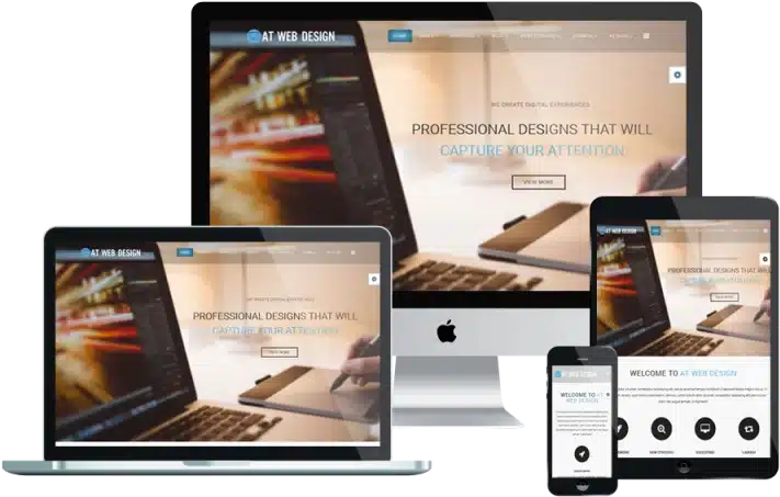 Responsive website design shown on a desktop monitor, laptop, tablet and smartphone